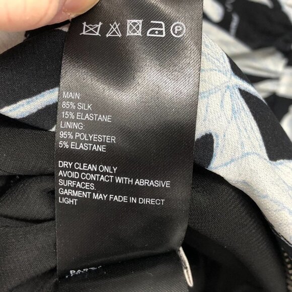 Whistles Silk Bodycon Long sleeve Black Blue Botanical floral Zipper back  Dress - Picture 12 of 16